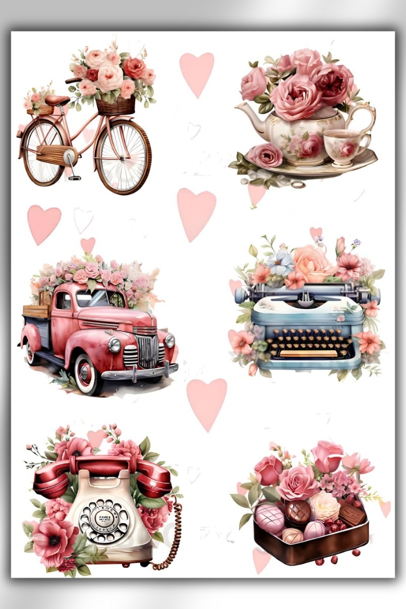 5'Li Vintage Temalı Planner Sticker Set-Çıkartma,Ajanda,Günlük