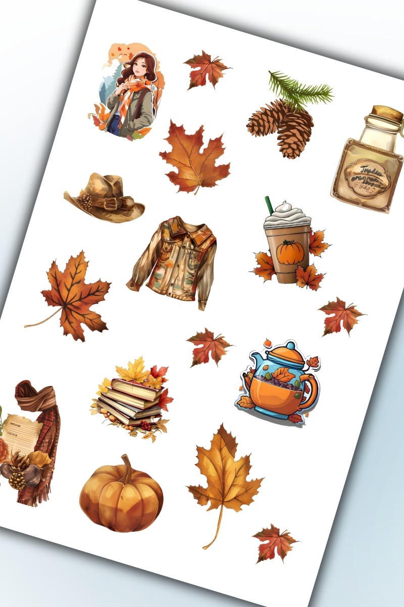 Birikiyedi Sonbahar Temalı Sticker Planner Ajanda Bullet Journal Için Uygun