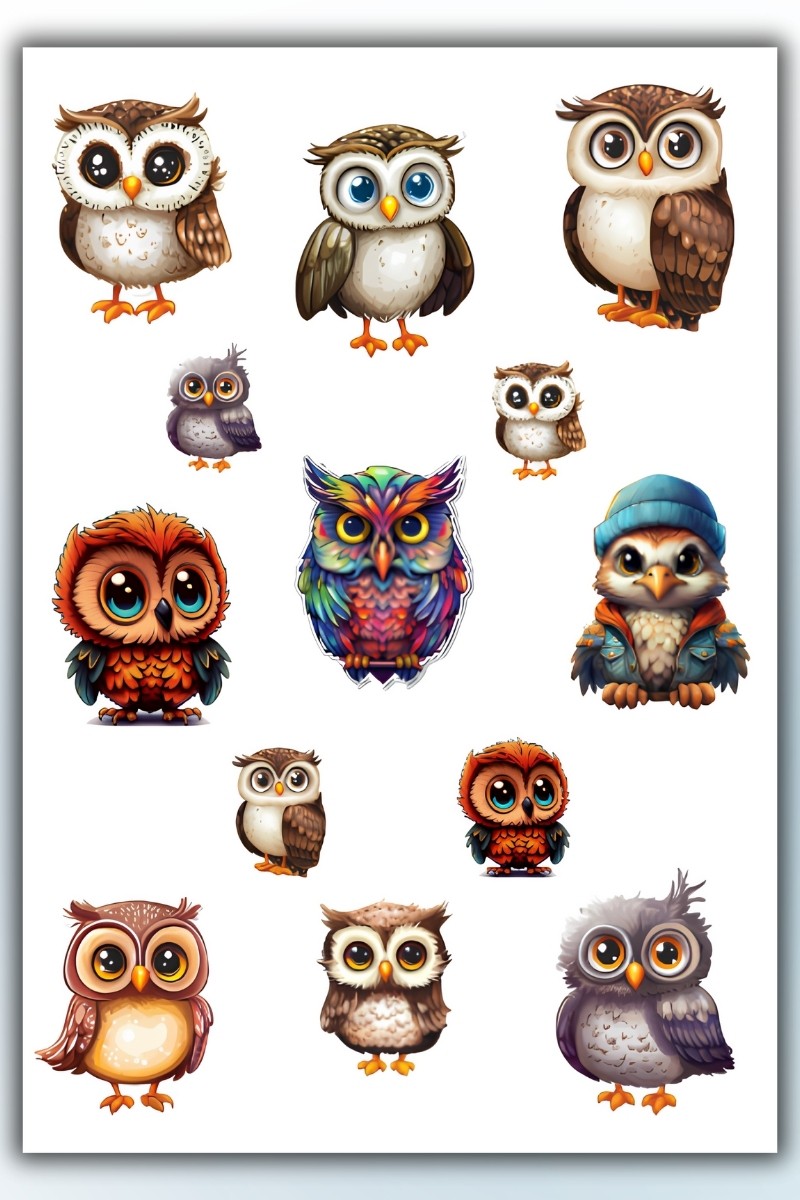 Birikiyedi Baykuş Temalı 3 Lü Sticker Seti / Bullet Journal Scrapbook Kolaj için uygun