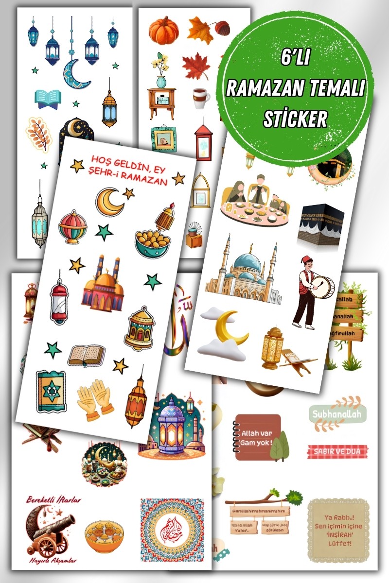 6' Lı Ramazan ve İslami Temalı Sticker Seti / Bullet Journal Scrapbook Kolaj için uygun