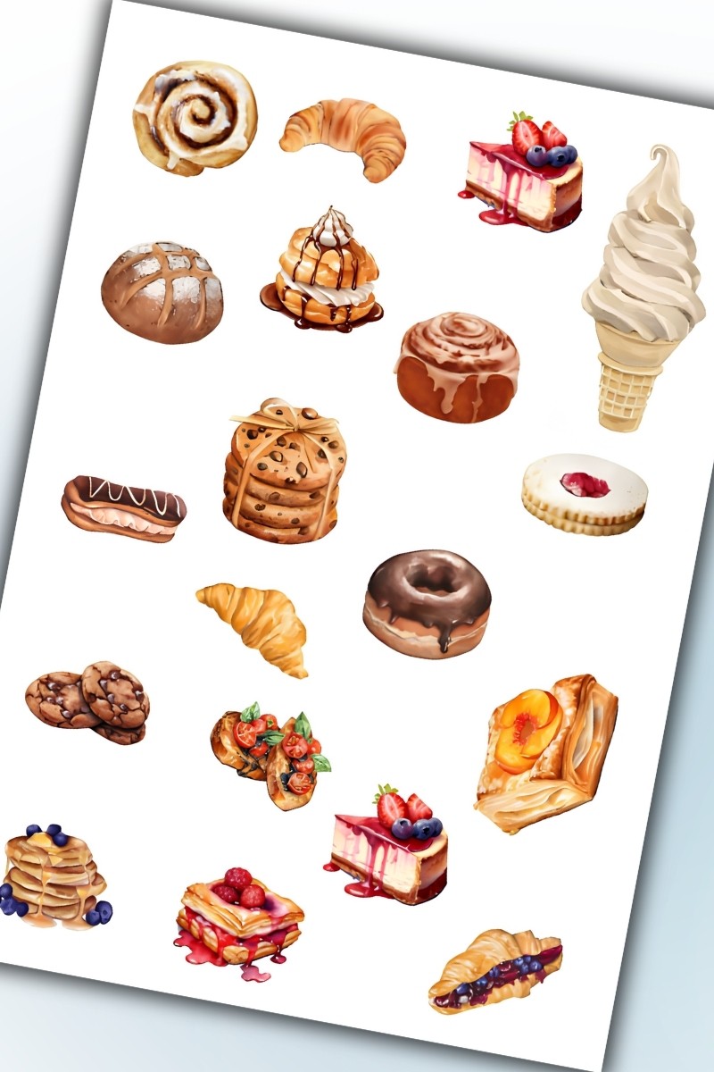 Birikiyedi Pasta Börek Çay Saati  Sticker Planner Ajanda Bullet Journal İçin Uygun Etiket