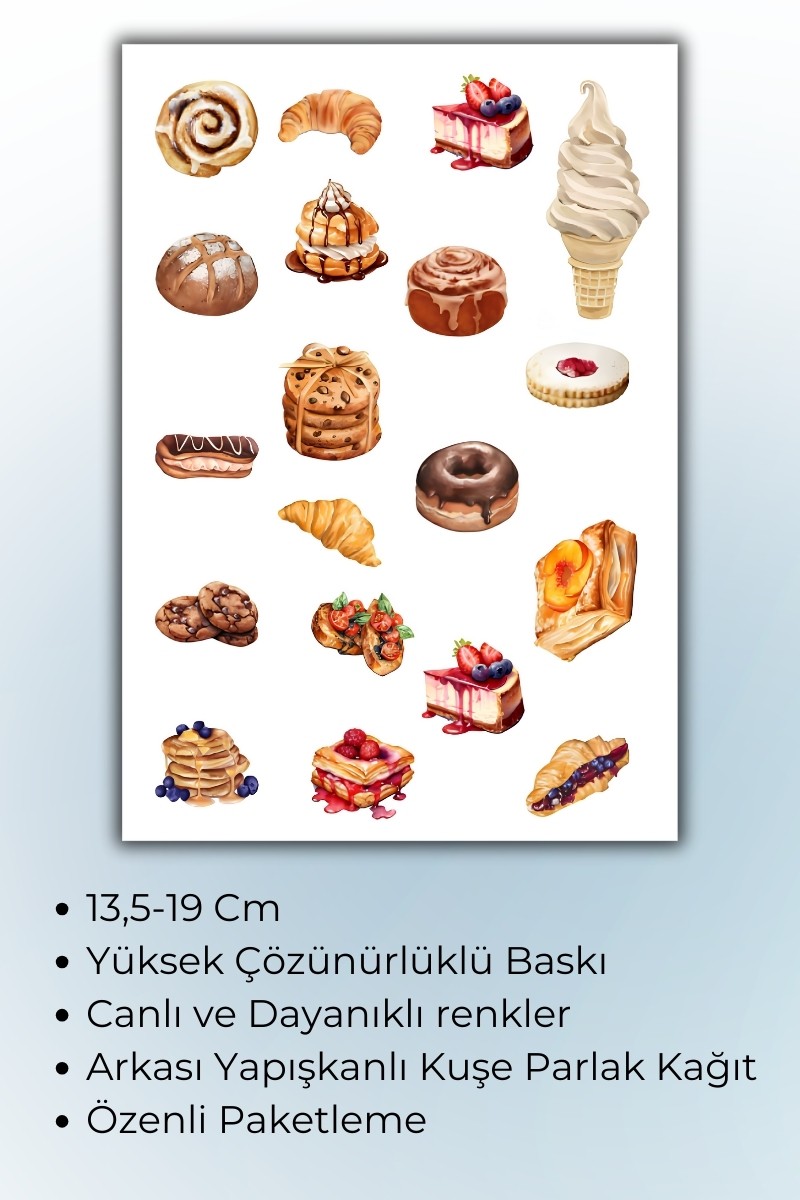 Birikiyedi Pasta Börek Çay Saati  Sticker Planner Ajanda Bullet Journal İçin Uygun Etiket
