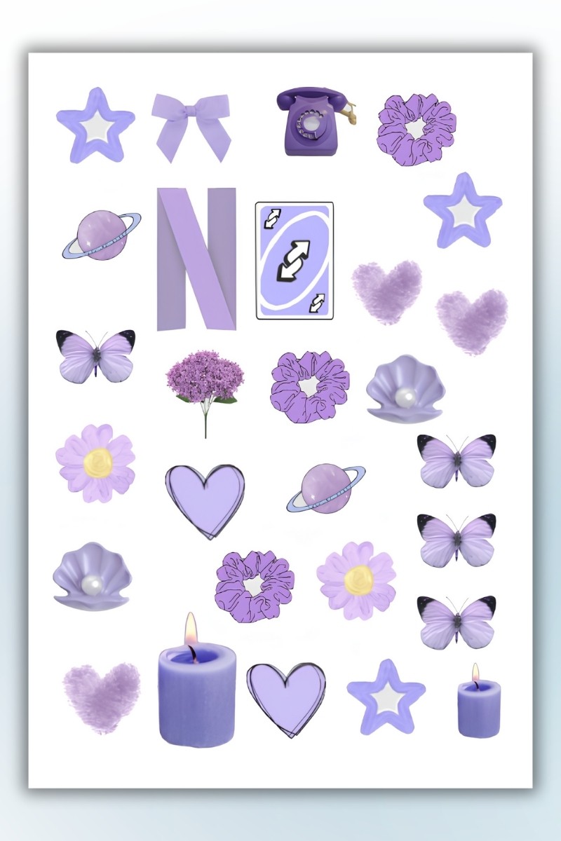 Birikiyedi Mor Temalı 3 Lü Sticker Planner Ajanda Bullet Journal Için Uygun Set