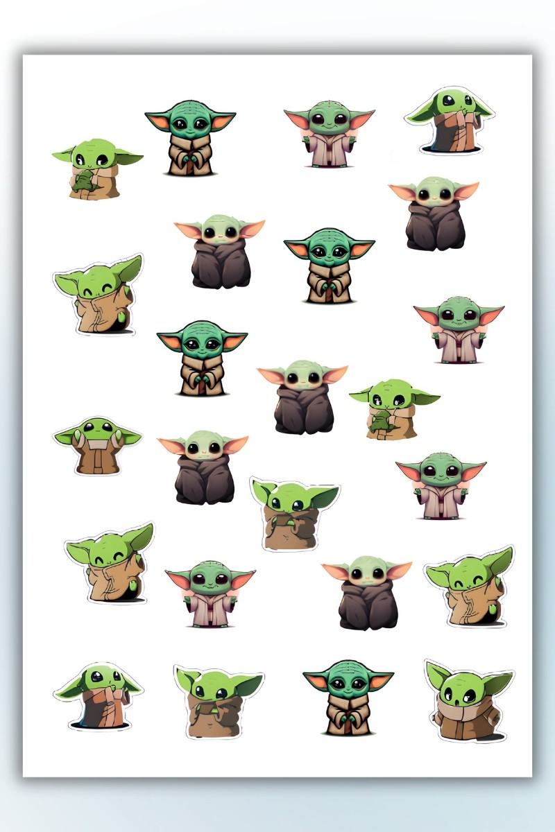 Birikiyedi Baby Yoda 2'Li Set Sticker Telefon Laptop Notebook Tablet Defter Matara Etiket