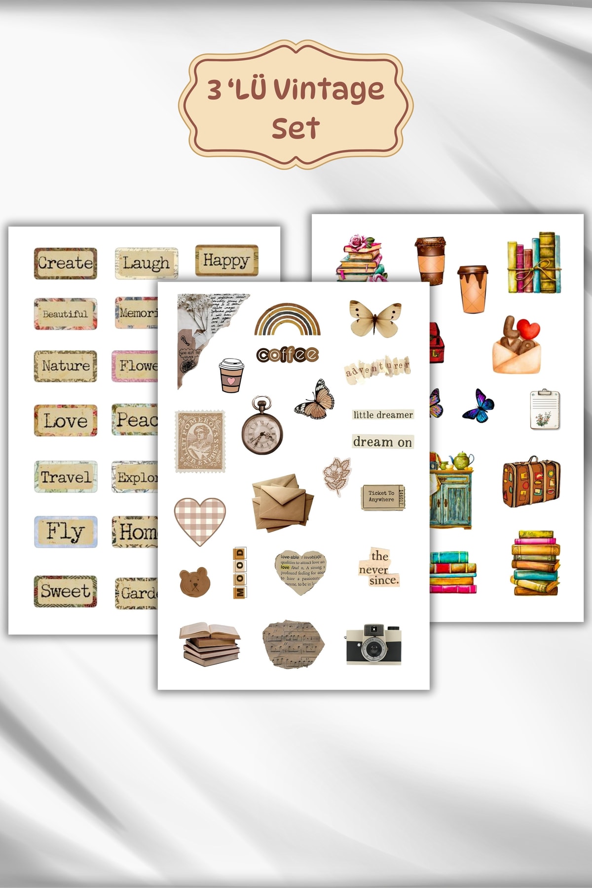 3'Lü Vintage Sticker Planner Ajanda Bullet Journal Için Uygun Set