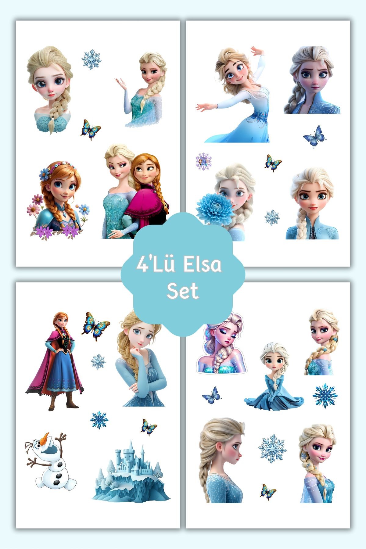Elsa Frozen Sticker Etiket 4'Lü Etiket ( Ölçülere dikkatli bakınız)