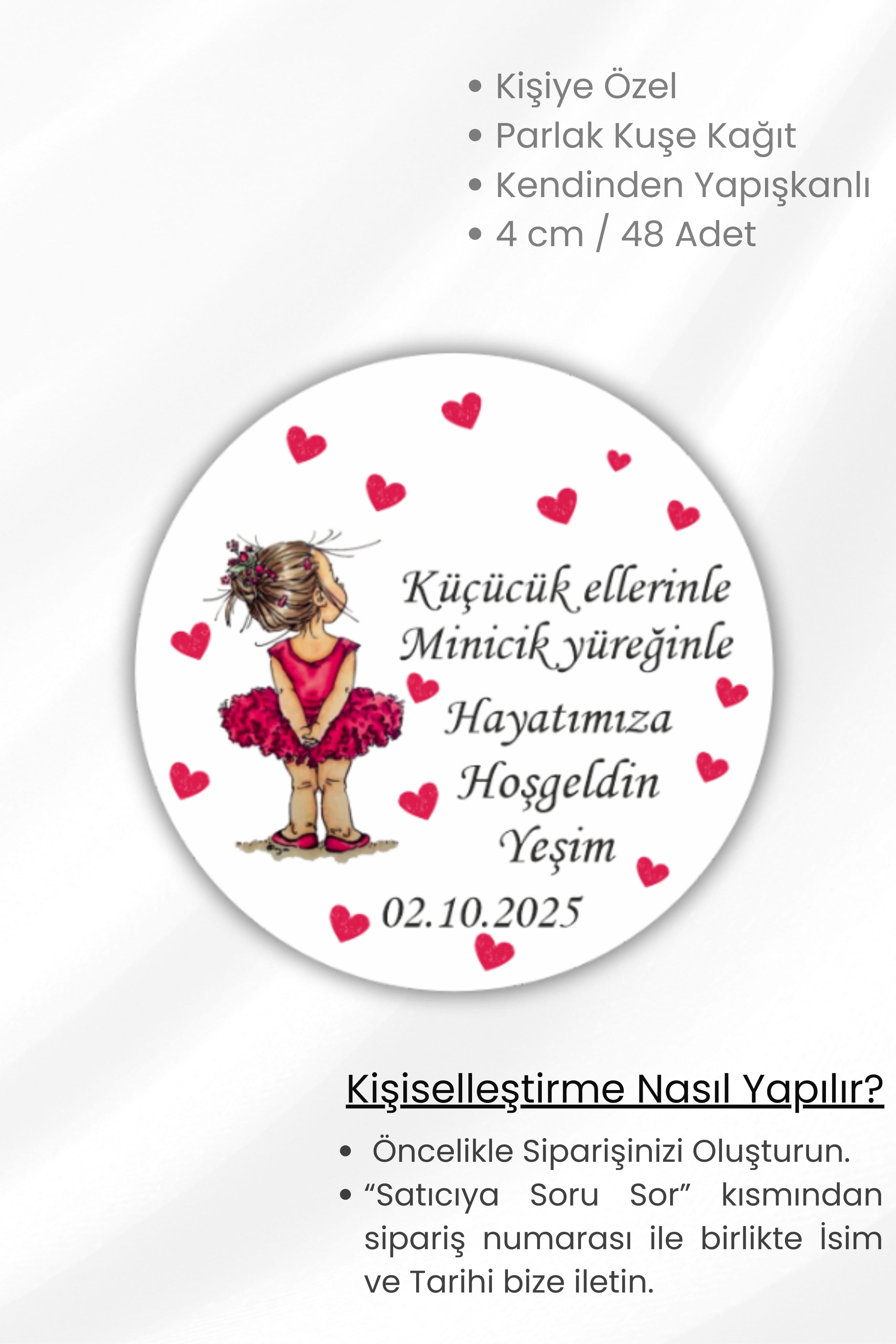 İsme/Kişiye Özel Doğum Günü Babyshower Hoşgeldin Bebek Etiketi 4 cm 48 Adet Etiket