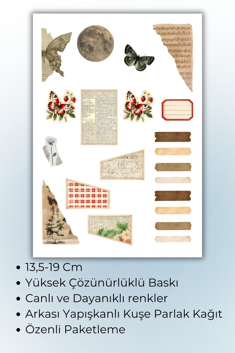 10'lu Vintage Sticker Planner Ajanda Bullet Journal Için Uygun Set