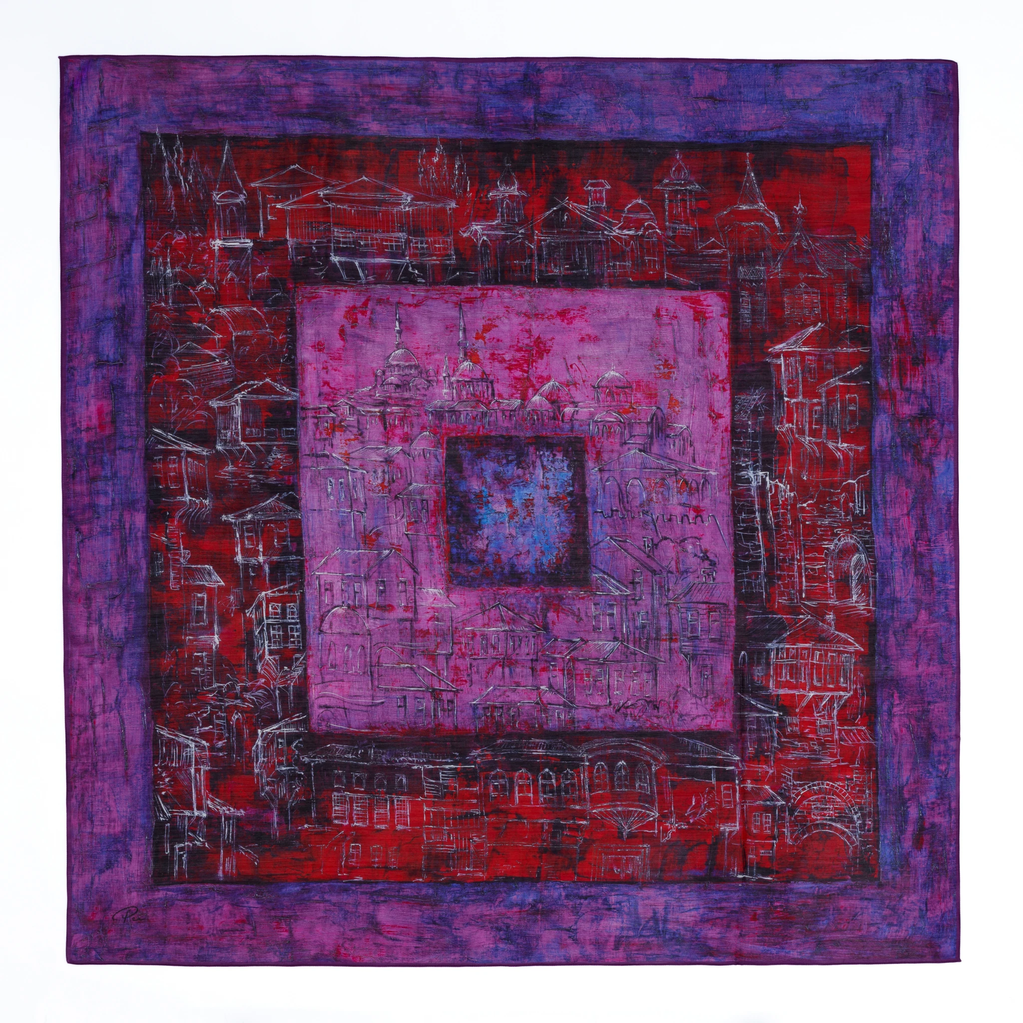 Sonsuz Şehirler Yün İpek Kare Şal 