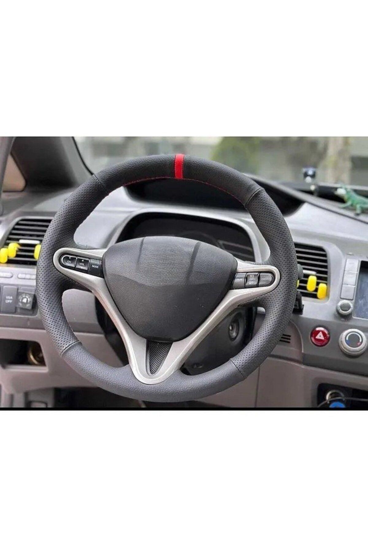 Honda Civic Fd6 Araca Özel Direksiyon Kılıfı (noktalı-düz Ithal Deri Kırmızı Yüzüklü)