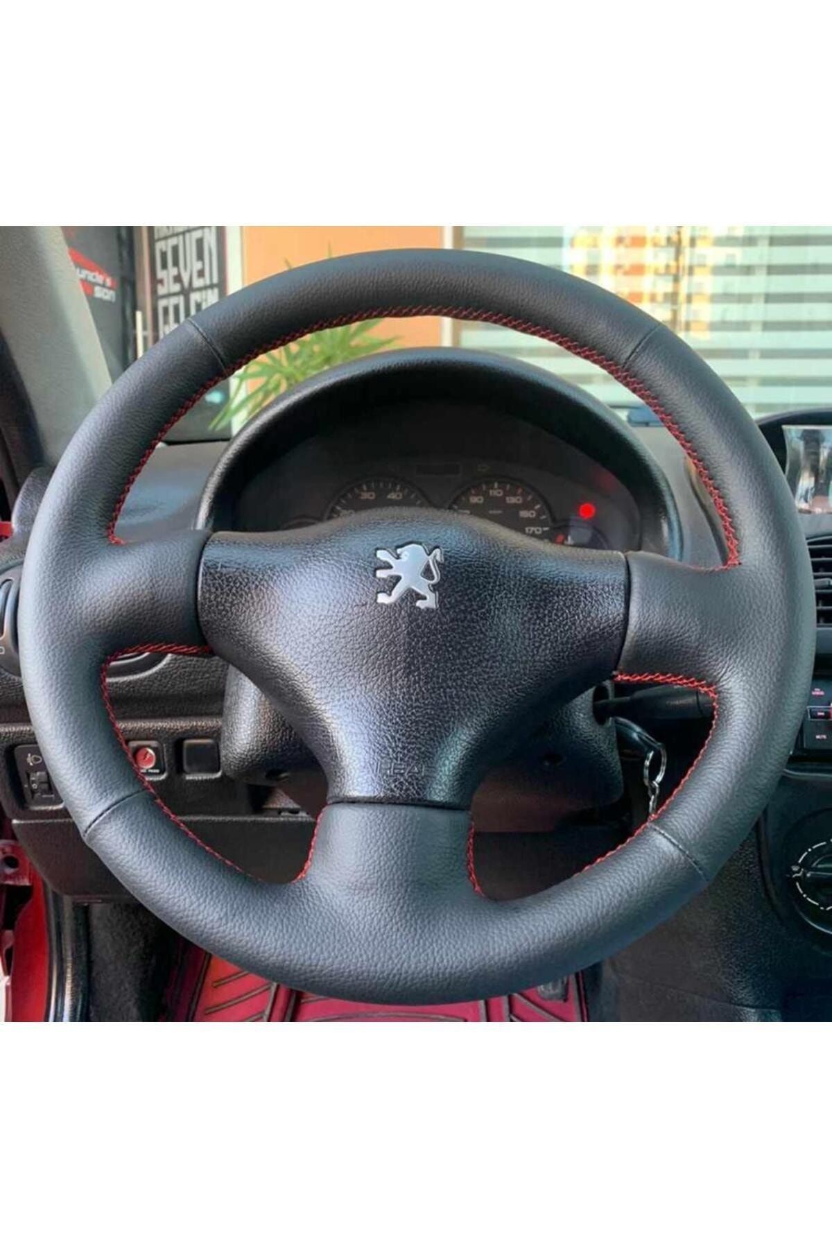 PEUGEOT 206 (1999-2003) ARACA ÖZEL DİREKSİYON KILIFI DÜZ MODEL KIRMIZI İPLİ
