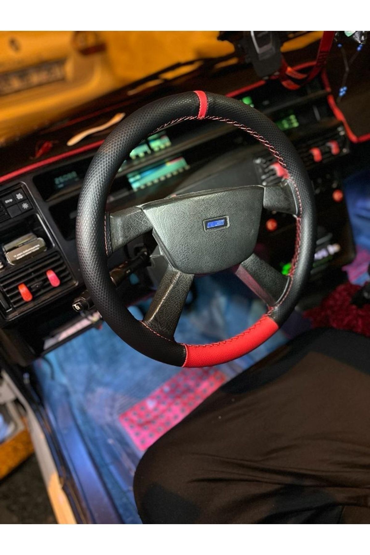 Fiat Tempra Üniversal Direksiyon Kılıfı (noktalıcarbon Oem-kırmızı Ve Yüzüklü)