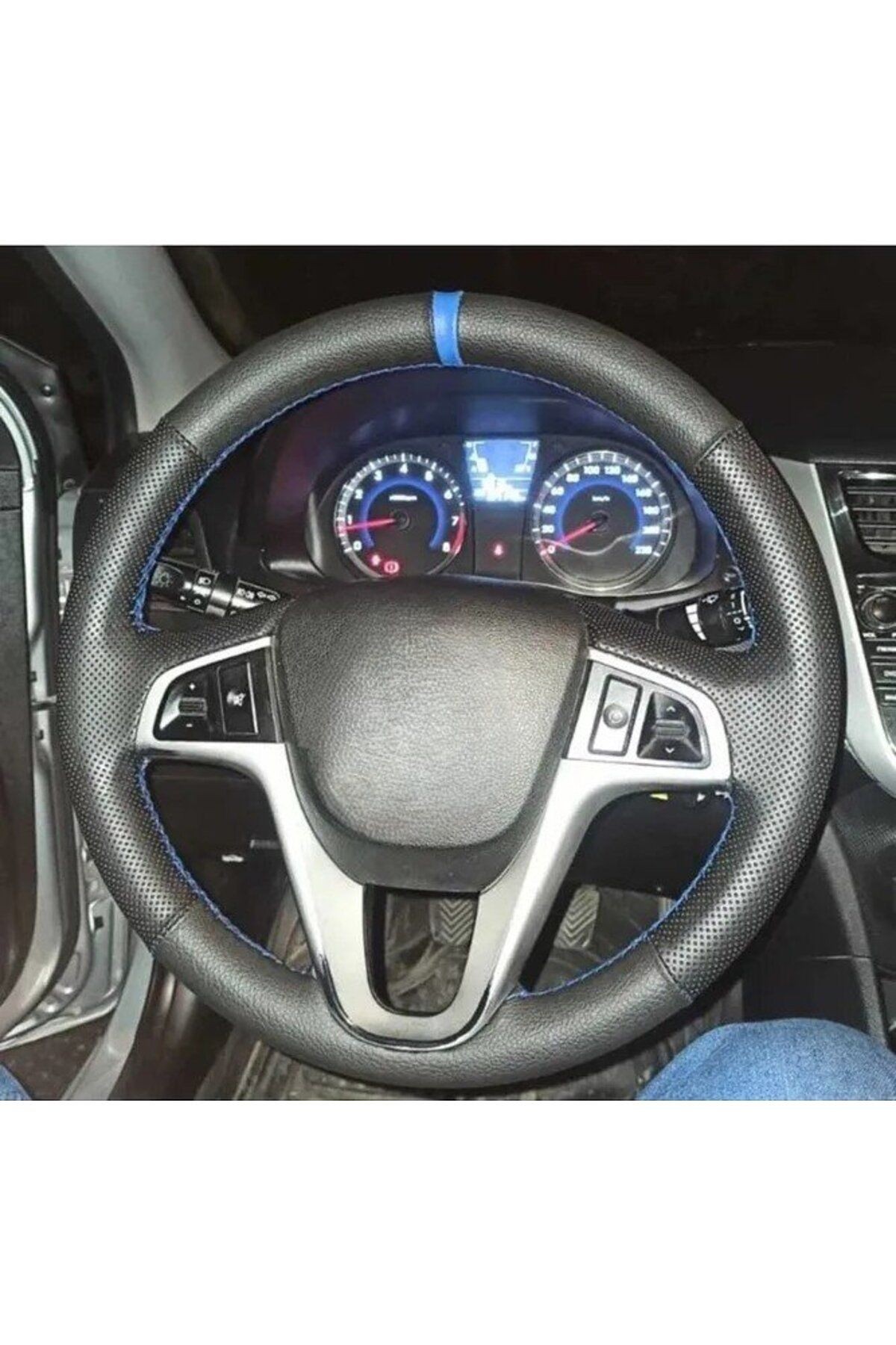 Hyundai Accent Blue Araca Özel Direksiyon Kılıfı(noktalı-düz Deri Mavi Yüzüklü)