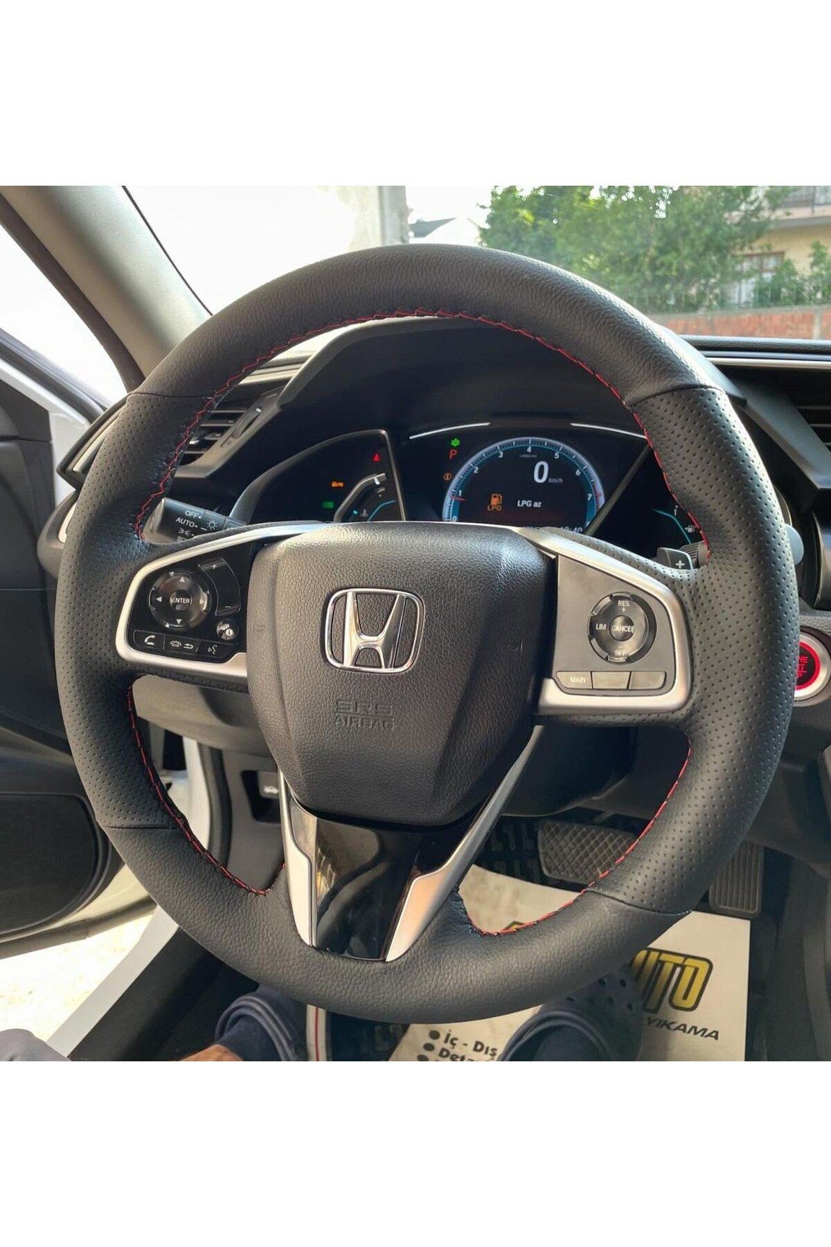 HONDA CİVİC FC5 ARACA ÖZEL DİKMELİ DİREKSİYON KILIFI KIRMIZI İP