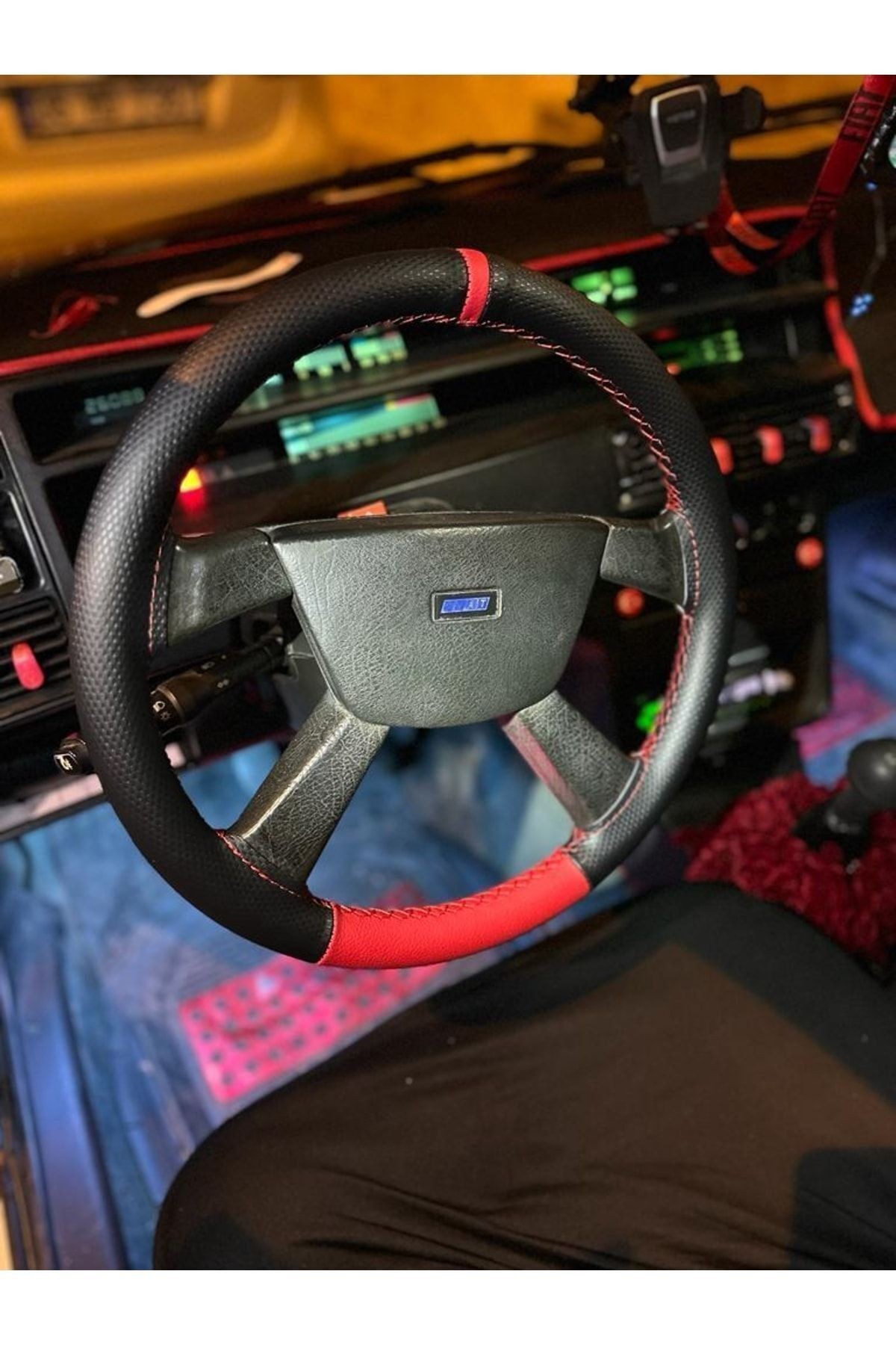 Fiat Tempra Üniversal Direksiyon Kılıfı (noktalıcarbon Oem-kırmızı Ve Yüzüklü)