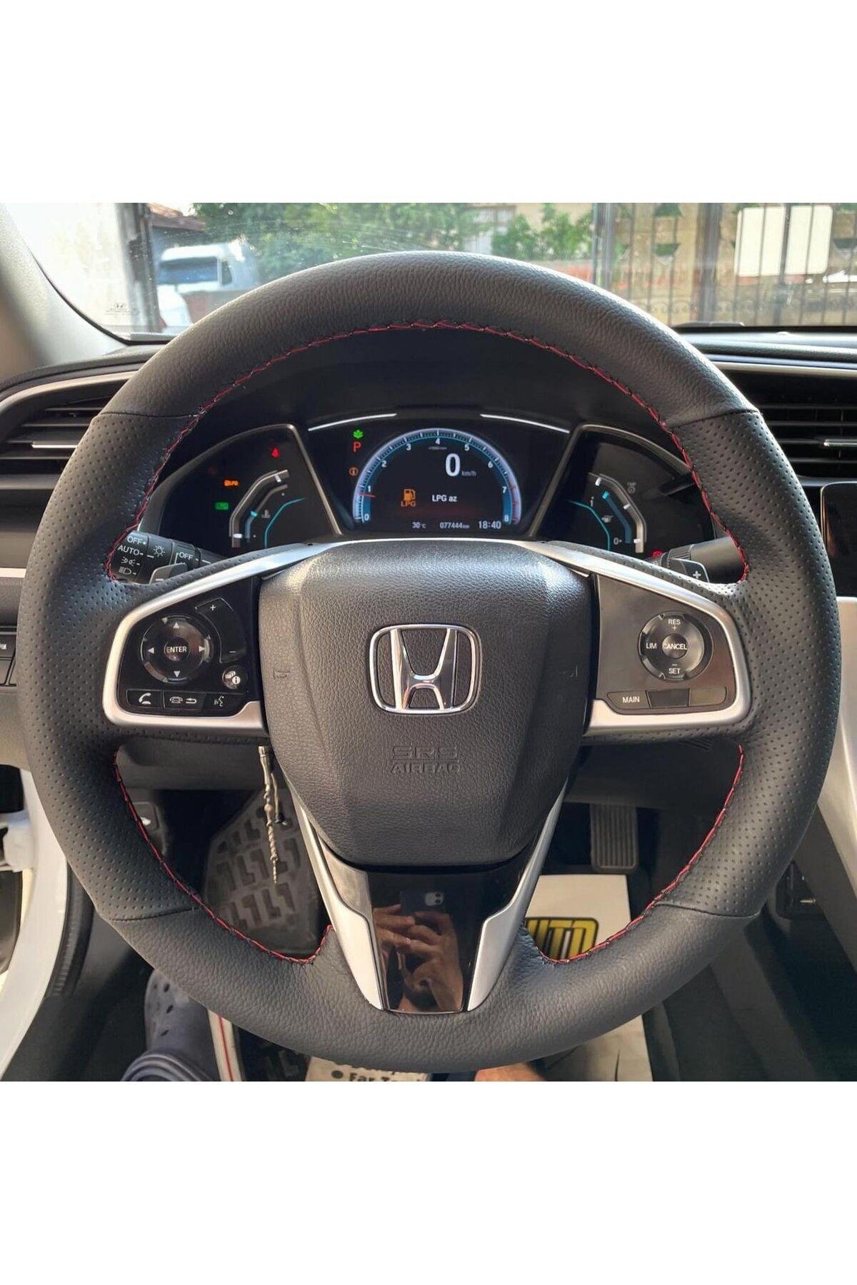 HONDA CİVİC FC5 ARACA ÖZEL DİKMELİ DİREKSİYON KILIFI KIRMIZI İP