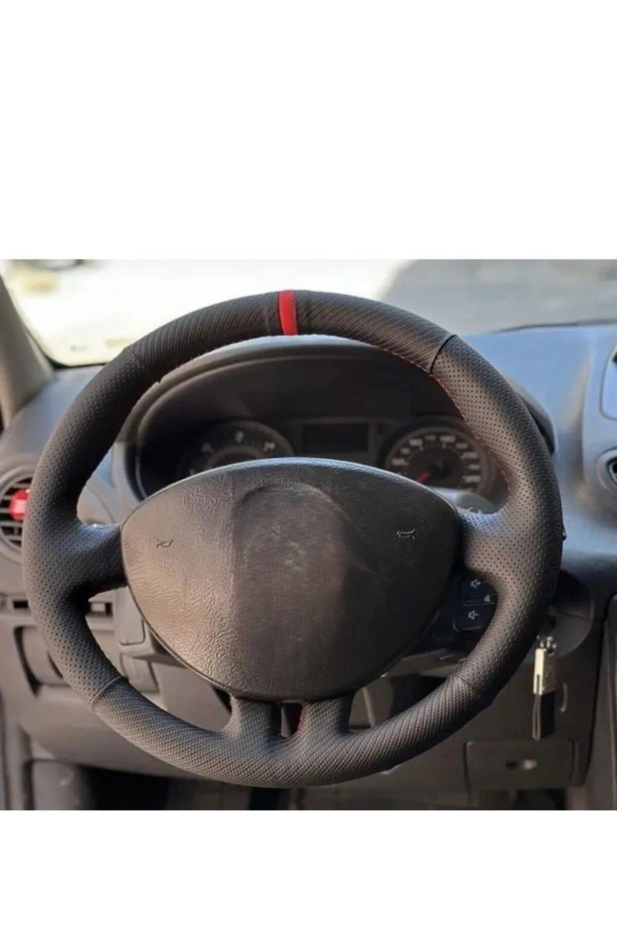 Renault Clio 3 Araca Özel Direksiyon Kılıfı (Nokta Karbon Kırmızı Yüzük )