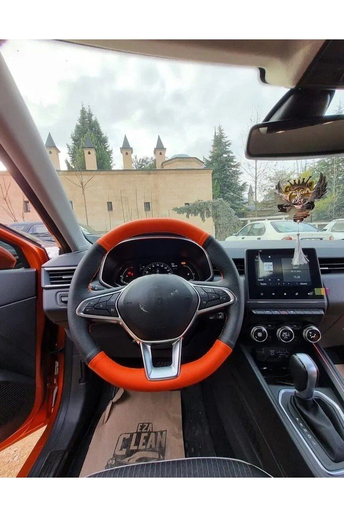 Renault Clio5 Araca Özel Deri Direksiyon Kılıfı(TURUNCU-SİYAH)(AÇIKLAMAYI OKUYNZ)