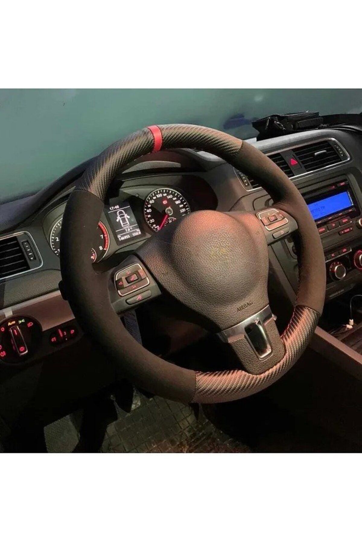 Volswagen Passat B7 Alcantara-carbon Yüzüklü Araca Özel Direksiyon Kılıfı(AÇIKLMAYI OKUYUNZ)