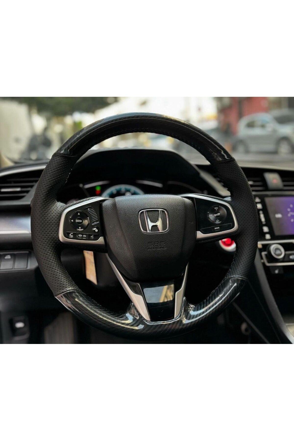 HONDA FC5 ARACA ÖZEL DİKMELİ DİREKSİYON KILIFI(MİCROFİBERCARBON-NOKTALI SİYAH İPLİ)