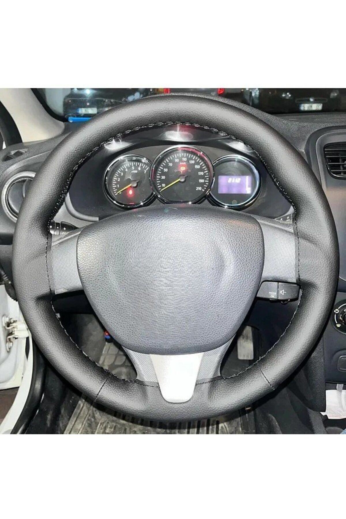 Renault Clio Symbol Üniversal Dikmeli Direksiyon Deri Kılıfı (SİYAH DÜZ DERİ SİYAH IPLİ)açıkmalayı O