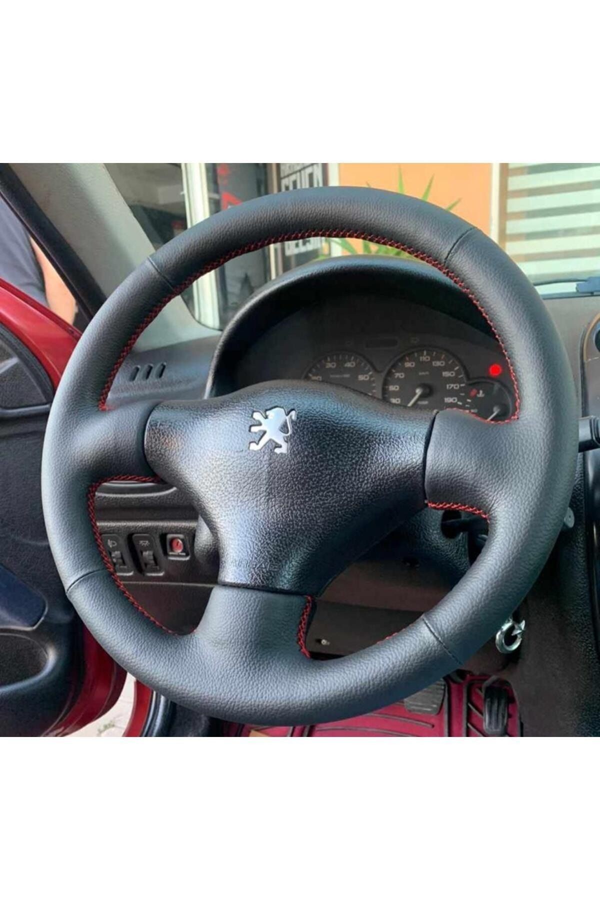 PEUGEOT 206 (1999-2003) ARACA ÖZEL DİREKSİYON KILIFI DÜZ MODEL KIRMIZI İPLİ