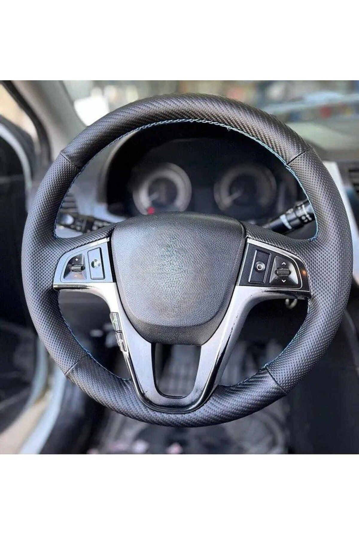 Hyundai Accent Blue Araca Özel Direksiyon Kılıfı (NOKTALI-CARBON)mavi Ipli(AÇIKLAMAYI OKUYNZ)