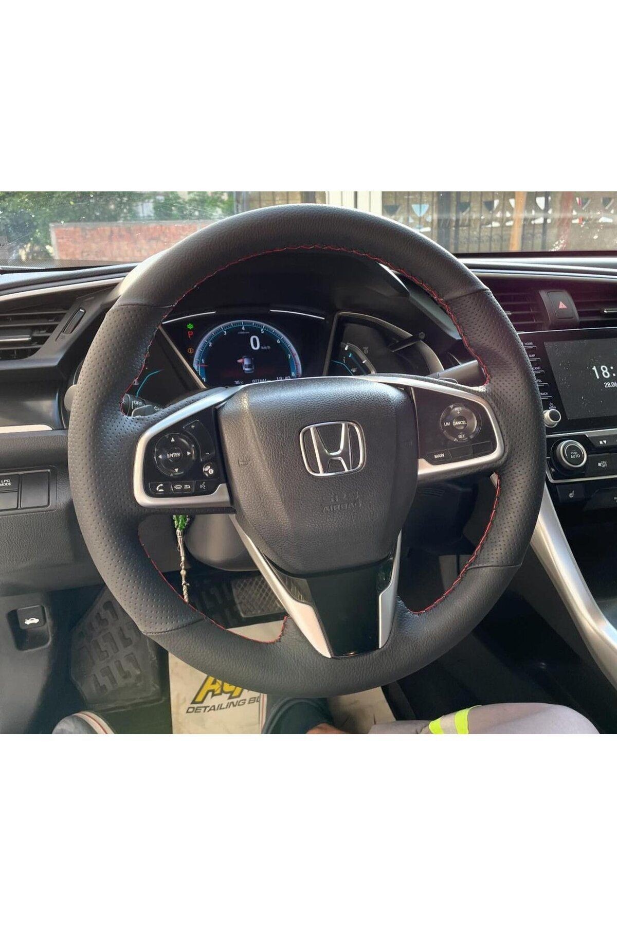 HONDA CİVİC FC5 ARACA ÖZEL DİKMELİ DİREKSİYON KILIFI KIRMIZI İP
