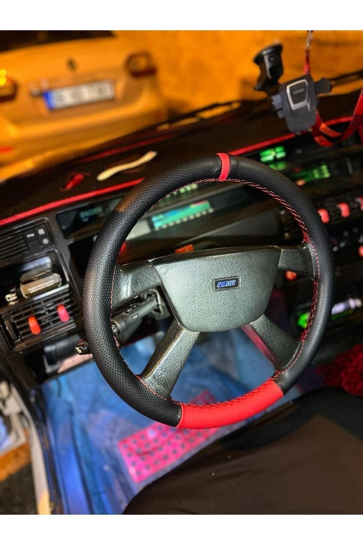 Fiat Tempra Üniversal Direksiyon Kılıfı (noktalıcarbon Oem-kırmızı Ve Yüzüklü)