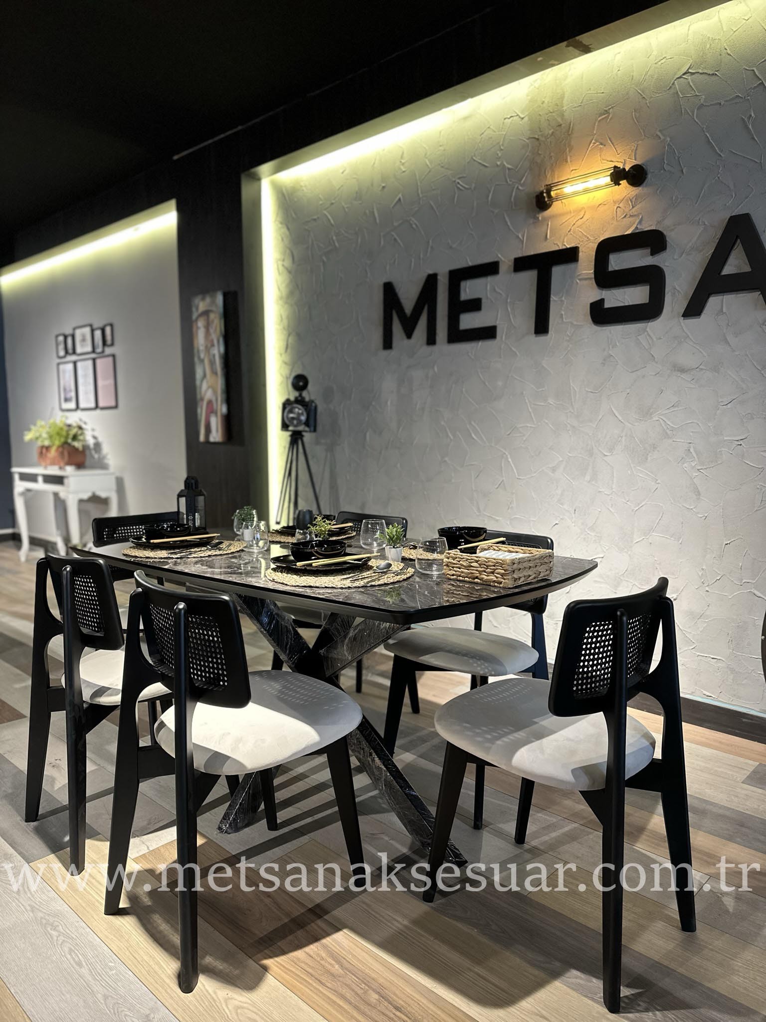 4 Adet ZİON SANDALYE Siyah Gloss Max Masa & Sandalye Takımı 