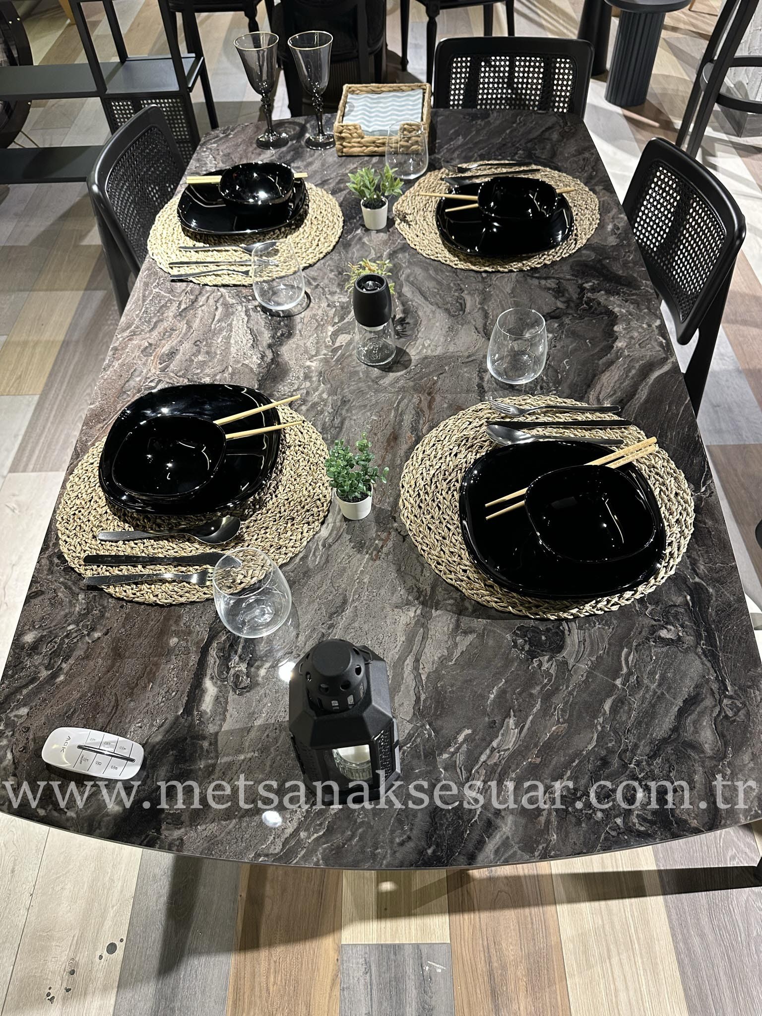 4 Adet ZİON SANDALYE Siyah Gloss Max Masa & Sandalye Takımı 