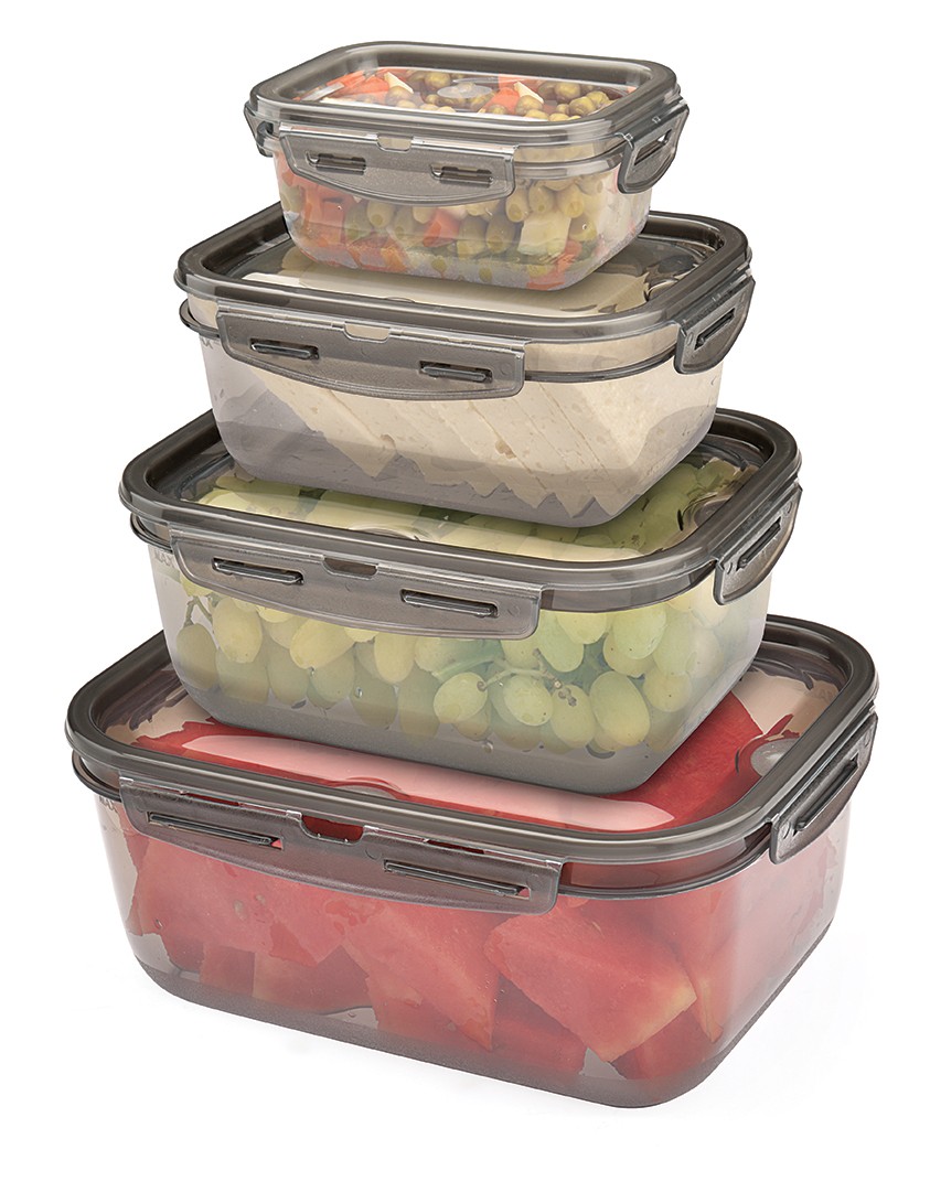 Lockable Lid Storage Container Set 4-Piece Rectangular Storage Container Set. - Smoked