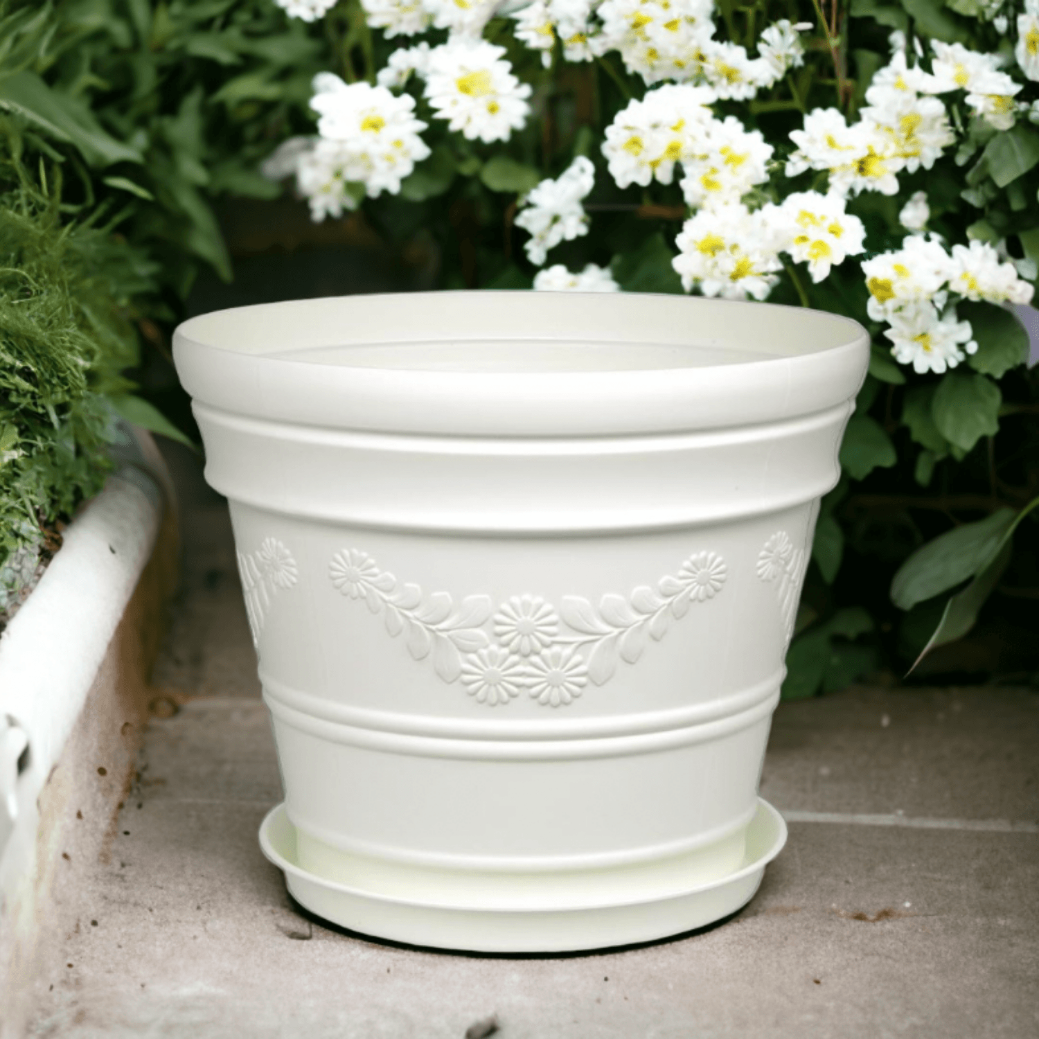 Daisy Patterned Antique Pot 21 Liter Decorative Pot (38x32 cm)