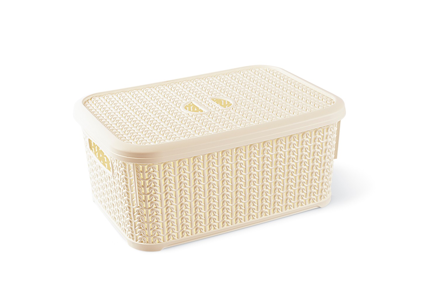 Multi-Purpose Lidded Box Organizer Cabinet Interior Organizer Mesh Patterned Covered Basket 6 Liters - CREAM