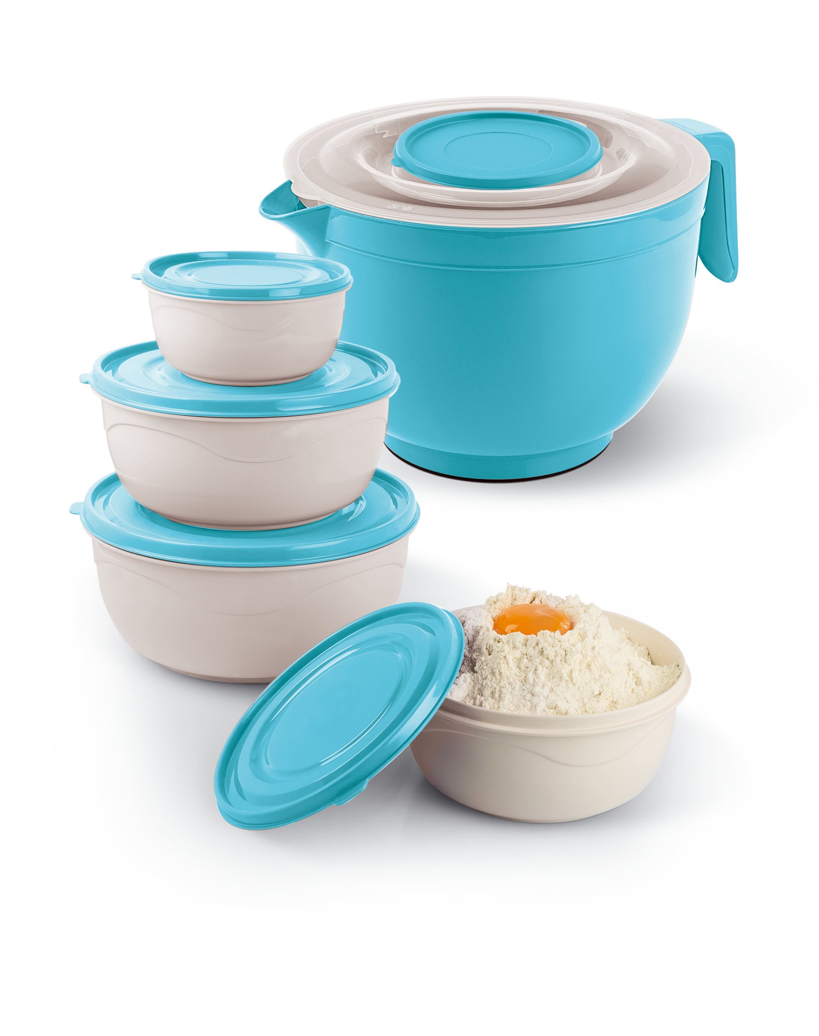  Mixing Bowl Set, Mixer Bowl Set, Lidded Mixing Bowls, Nesting Bowls, Stackable Bowls - TURQUOISE