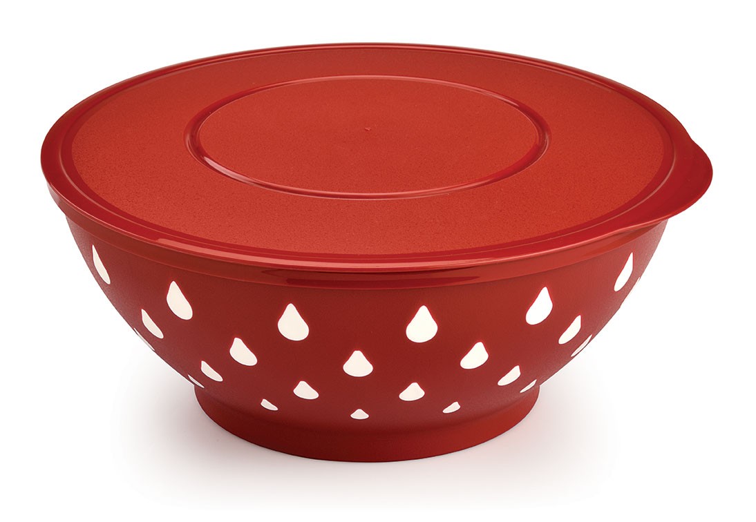 Drop Patterned Lid Bowl 3 Liters - RED