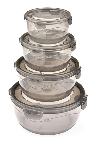 Lockable Lid Storage Container Set, 4-Piece Round Storage Container Set