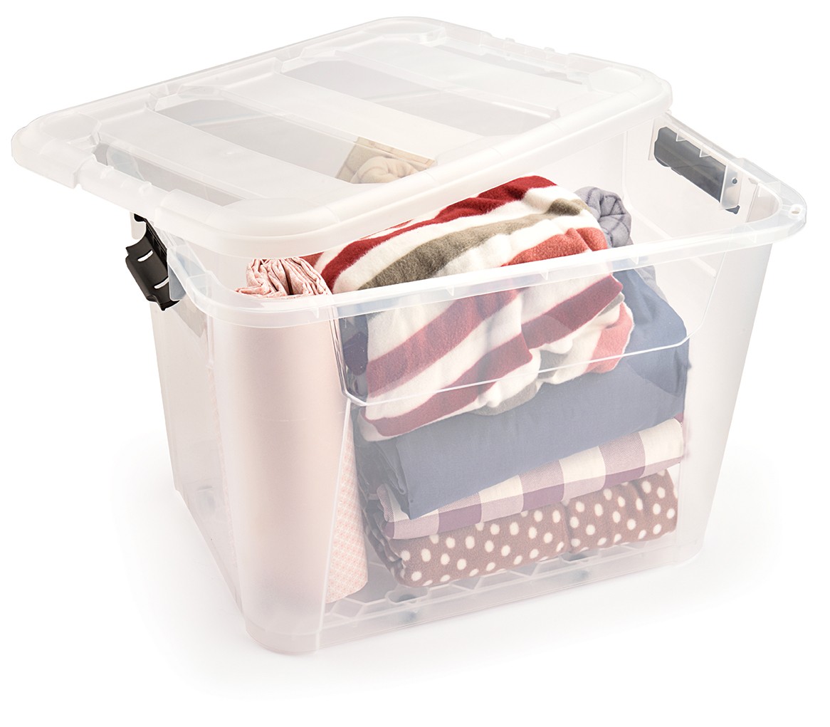 Storage Box Large Lockable Case Multi-Purpose Wheeled Transparent Box 60 Liter Wide Volume Organizer