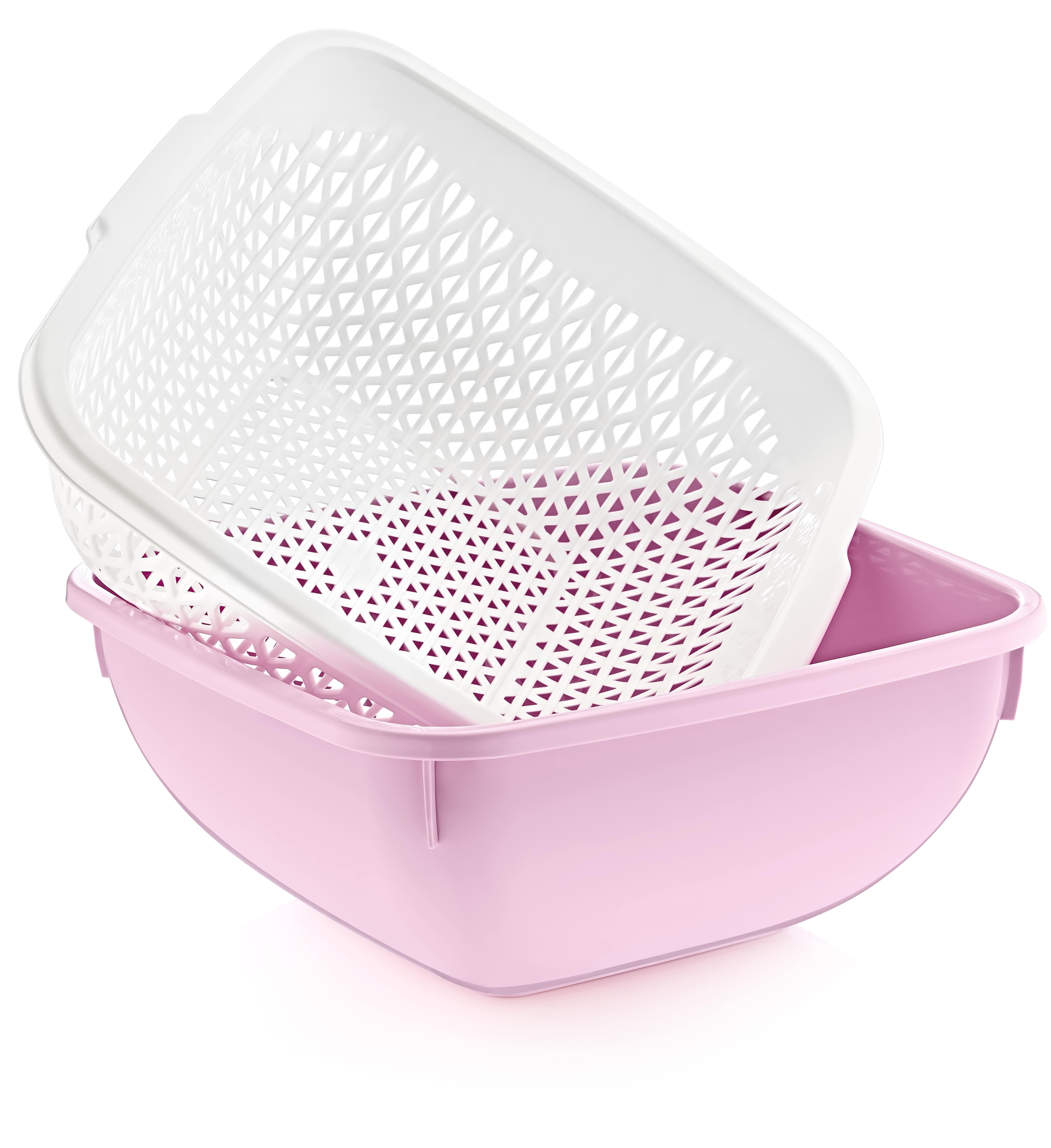 Multi-Purpose Strainer 6 Liter Square Bowl with Strainer, Set of 2 - POWDER