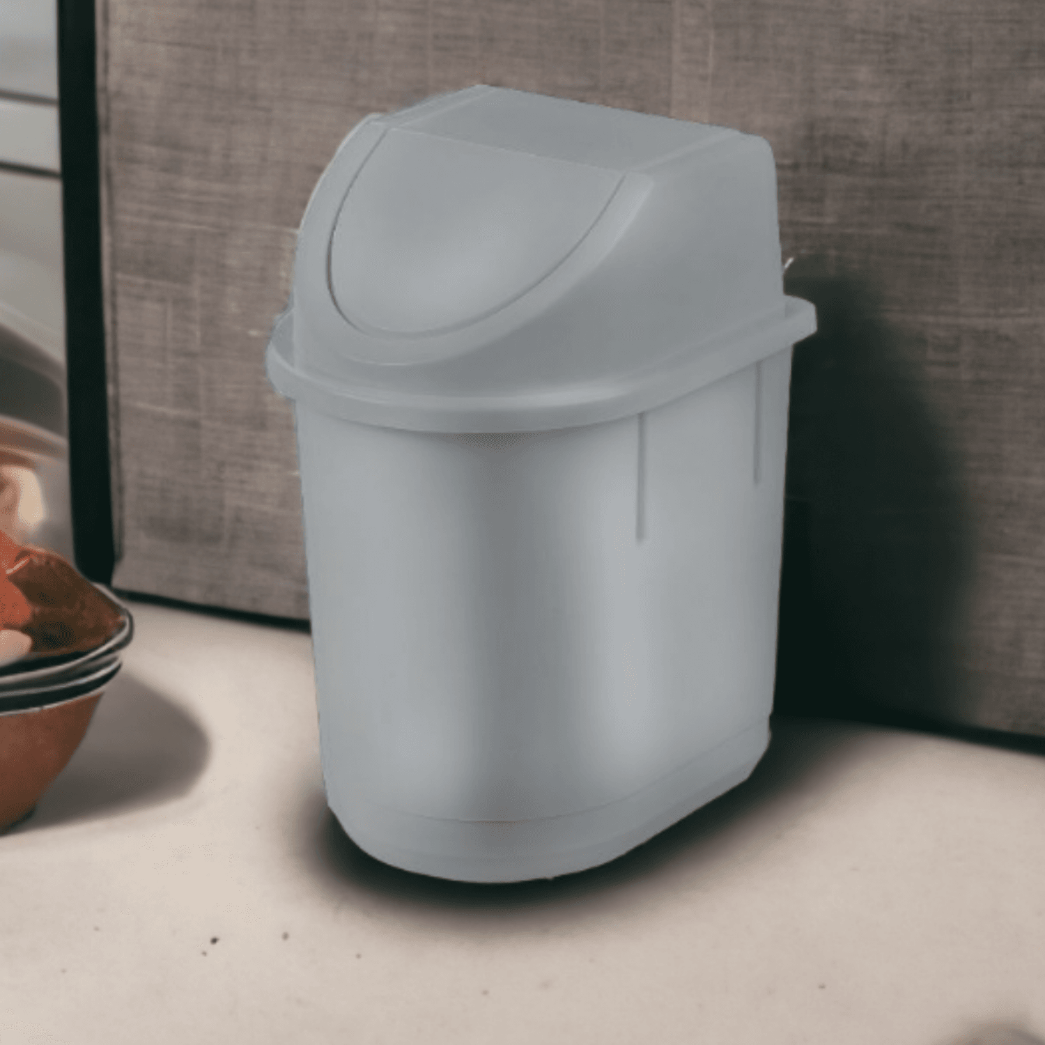 Masa Üstü Çöp Kovası Küçük Çöp Kovası Girdap Çöp Kovası 1,5 Litre - METALİK GRİ