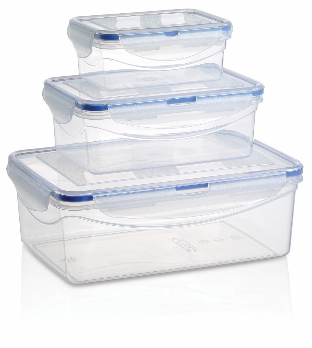 Set of 3 Rectangular Transparent Storage Containers with Locking Lids and Leak-Proof Design