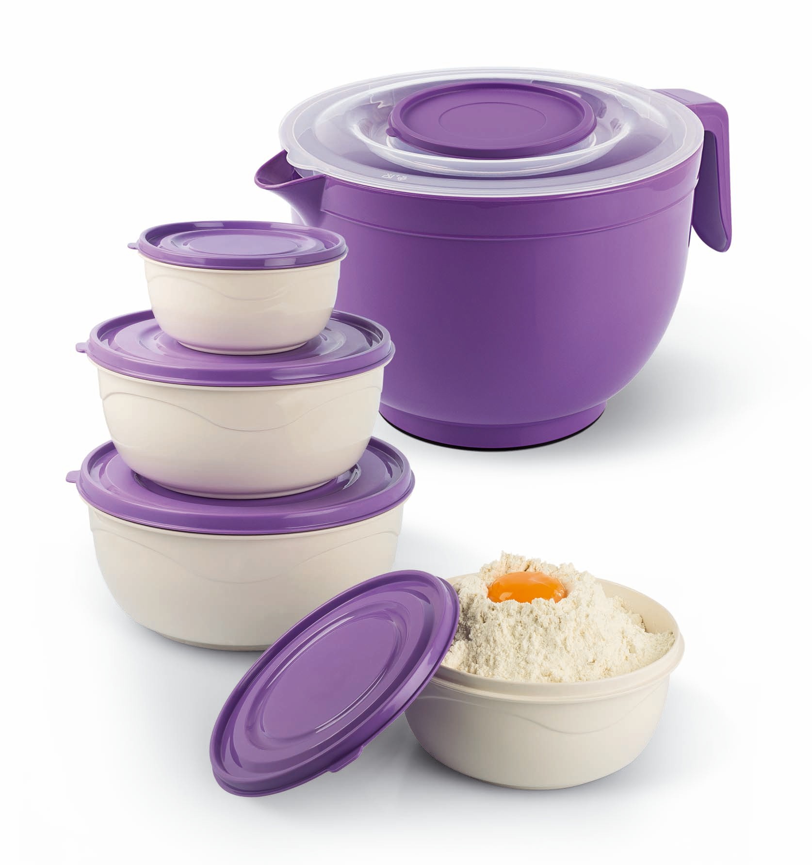  Mixing Bowl Set, Mixer Bowl Set, Lidded Mixing Bowls, Nesting Bowls, Stackable Bowls - PURPLE