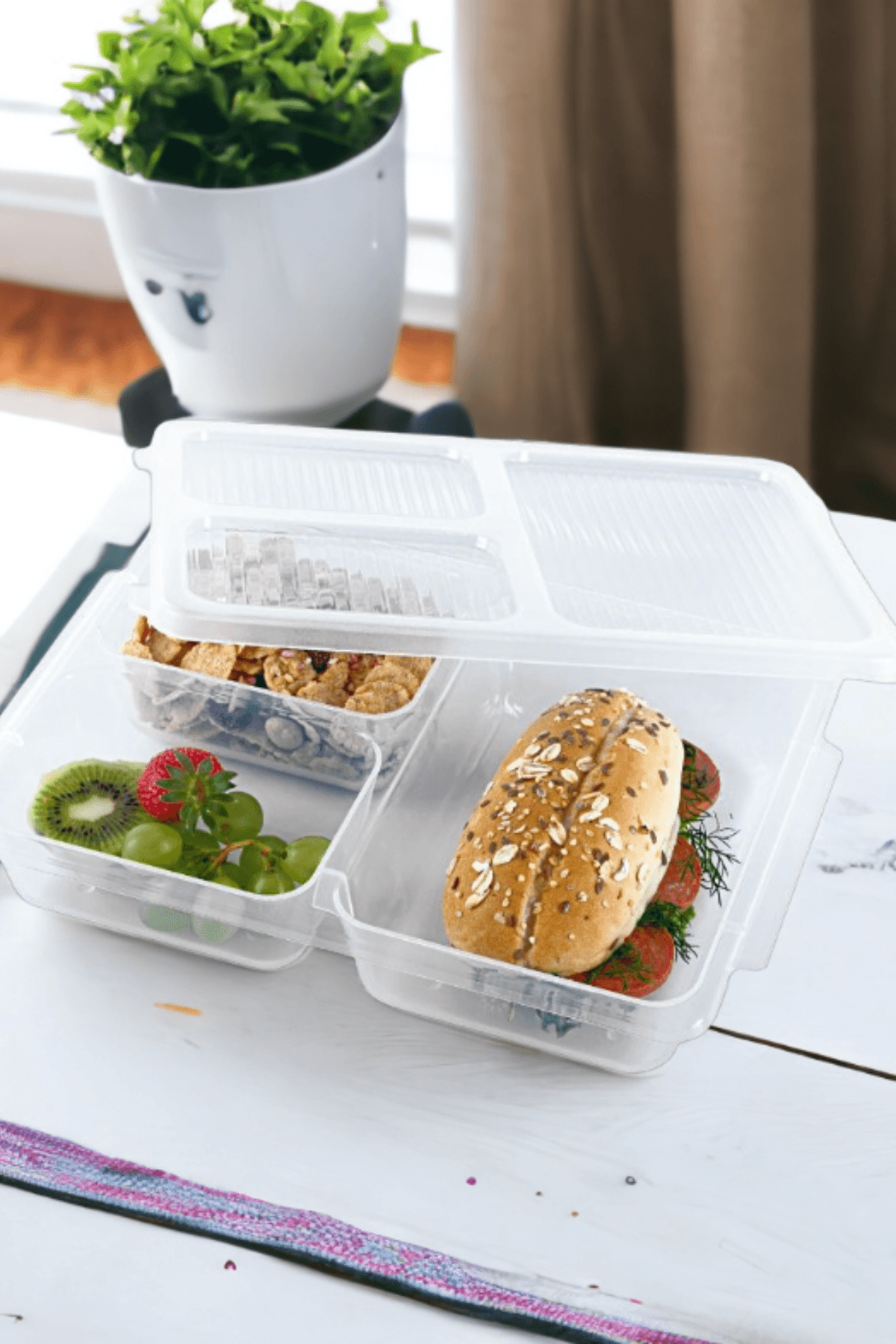 Lunch Box Carrying Container 3 Compartments Transparent Lunch Box