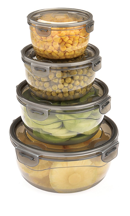 Lockable Lid Storage Container Set, 4-Piece Round Storage Container Set - SMOKED