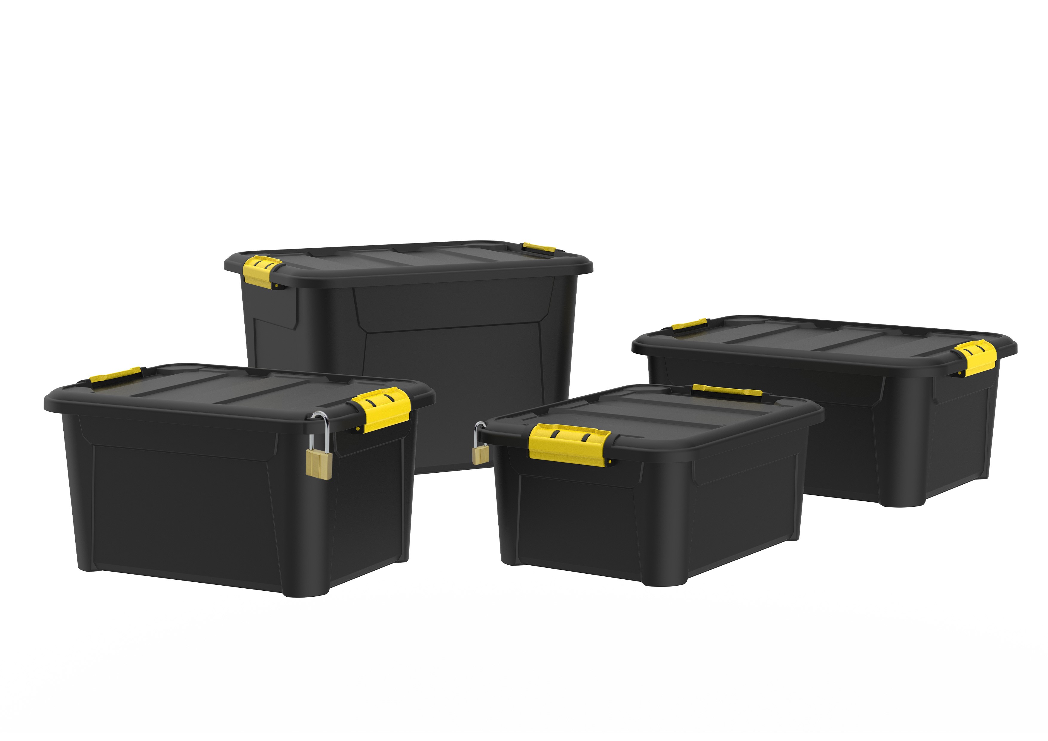 Storage Boxes, Organizers with Lockable Lids, 4 Pieces - BLACK