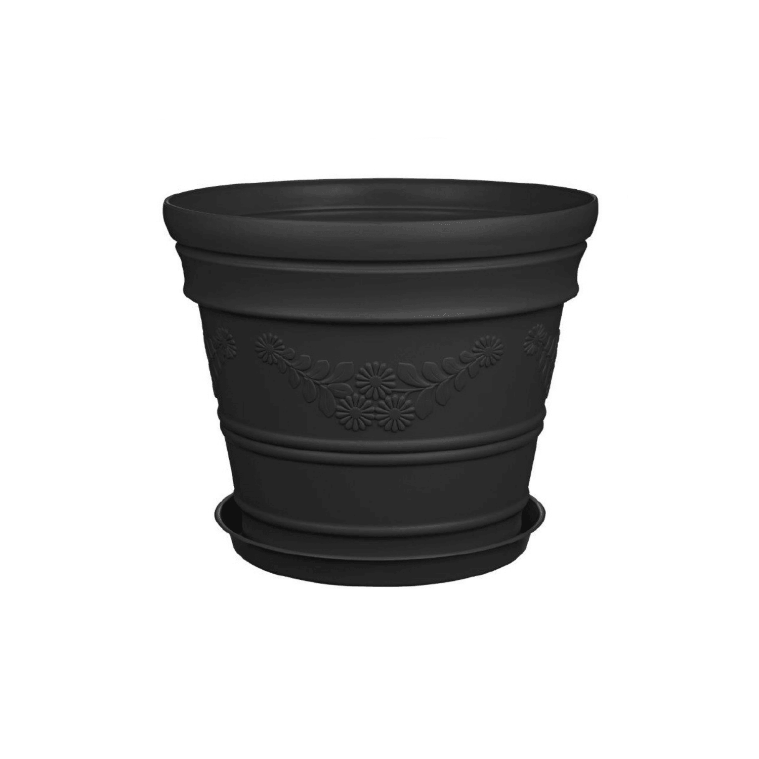 Daisy Patterned Antique Pot 21 Liter Decorative Pot (38x32 cm) - BLACK