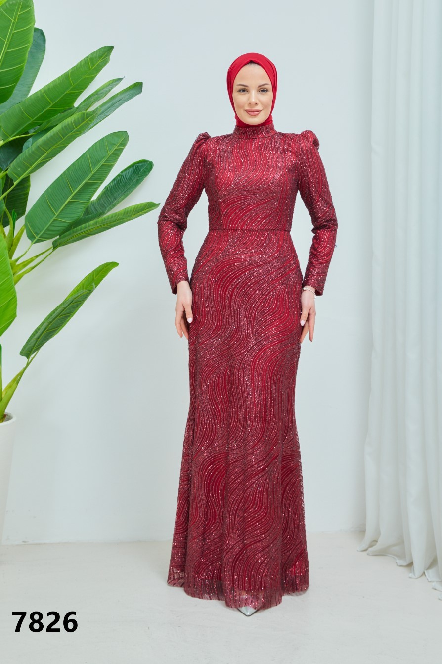 Embroidered Fabric Gown 7826 - Burgundy