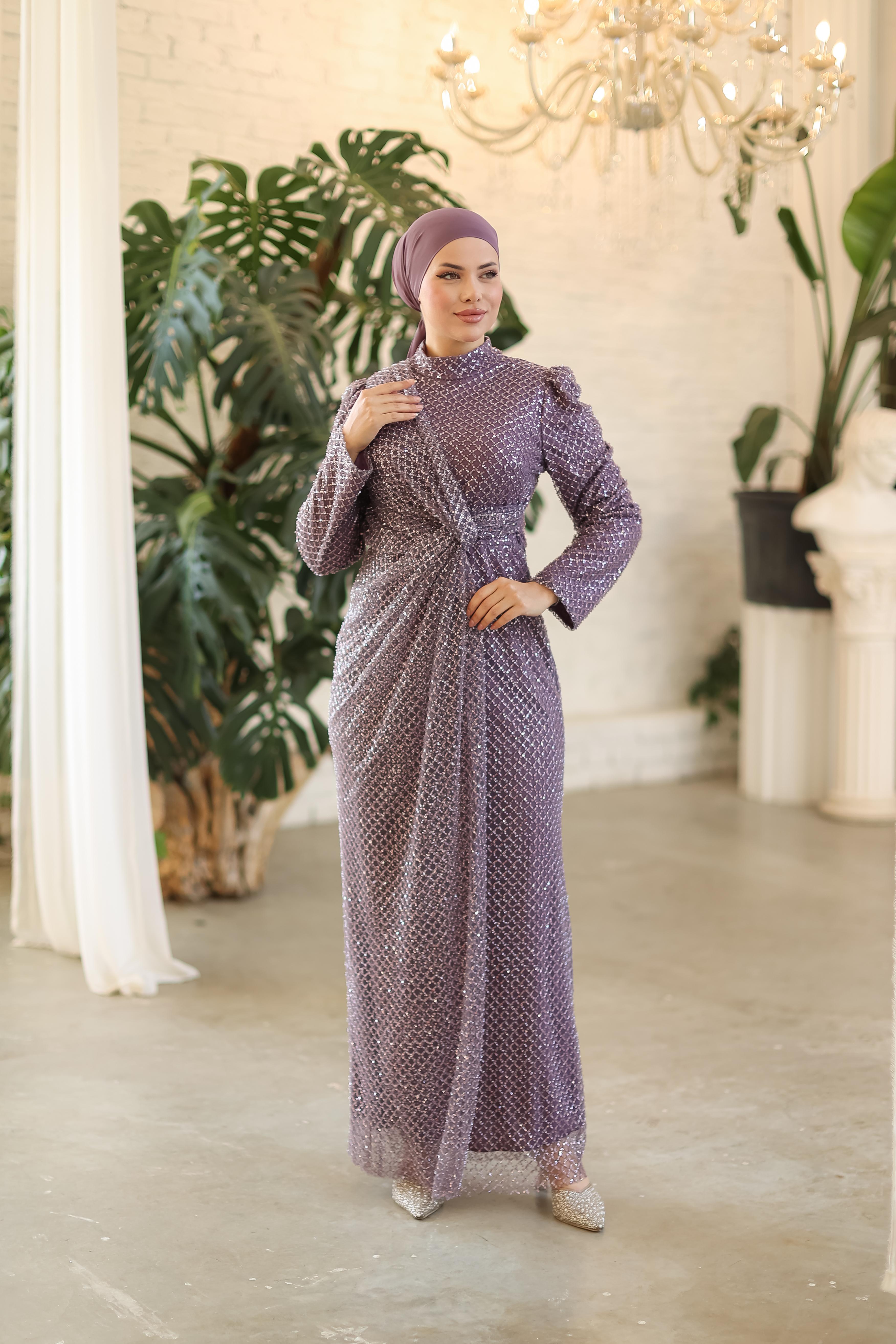 Bead-Embroidered Gown 8363 - Lilac