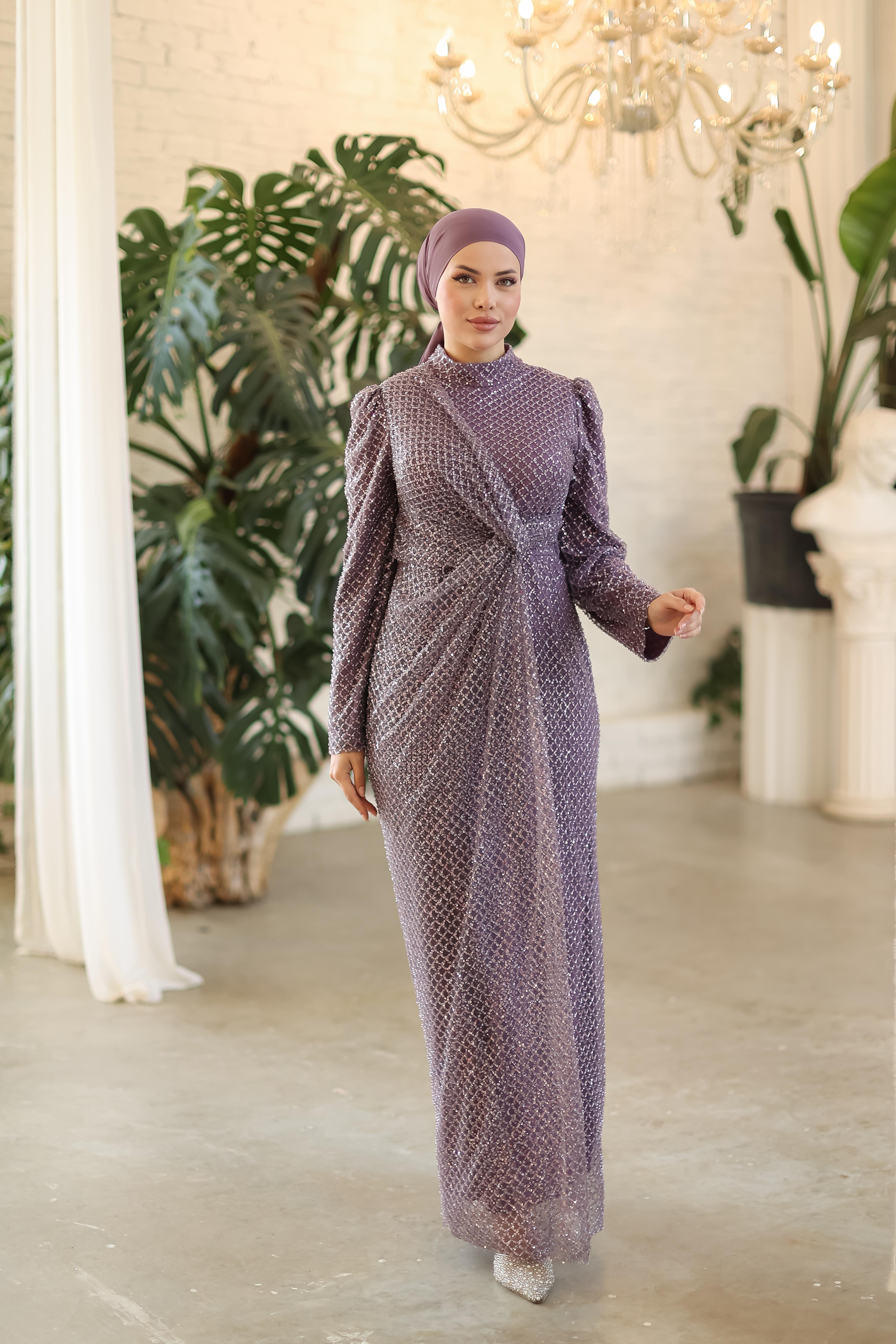 Bead-Embroidered Gown 8363 - Lilac