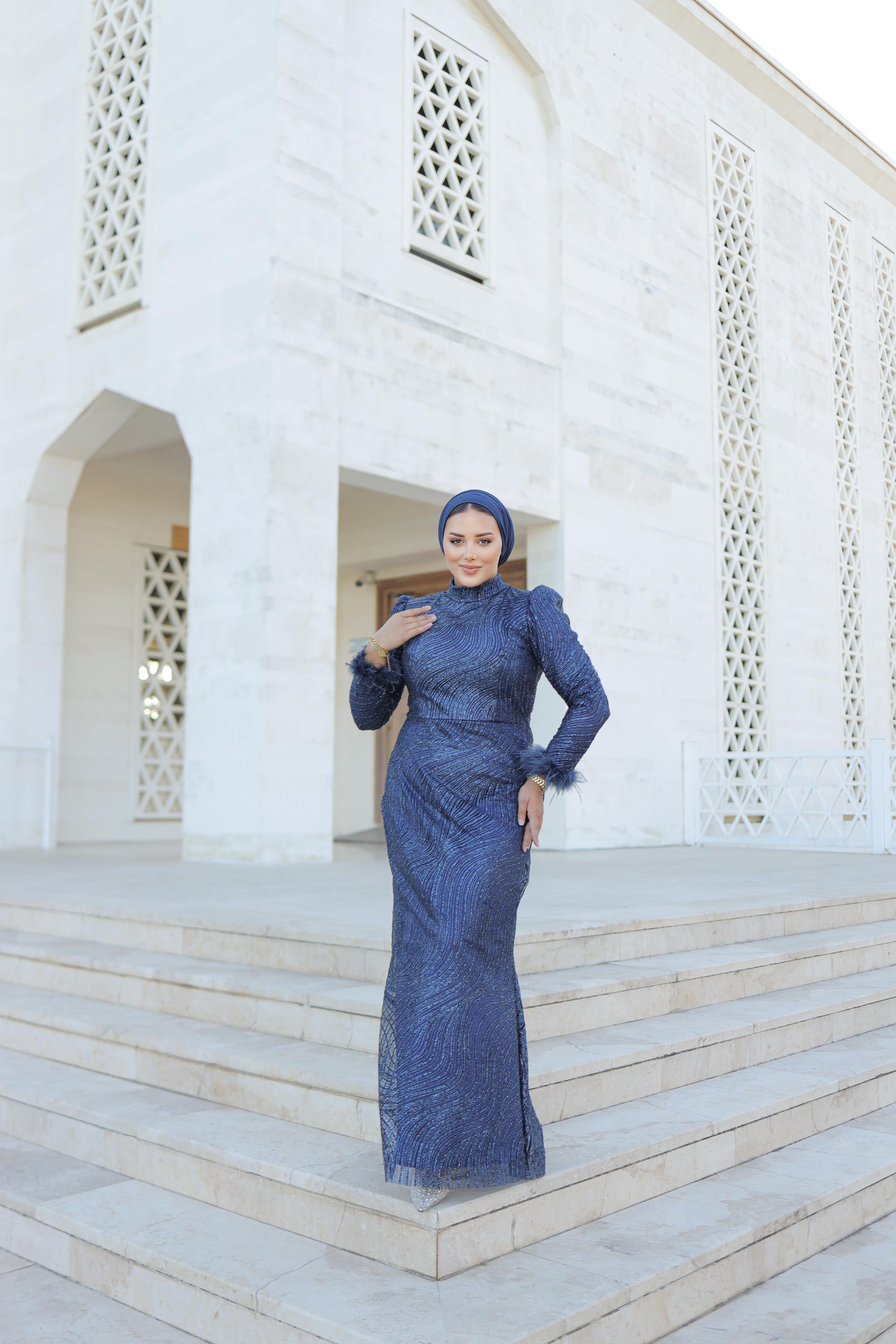 Plus Size Embroidered Fabric Gown 7826-B - Navy Blue